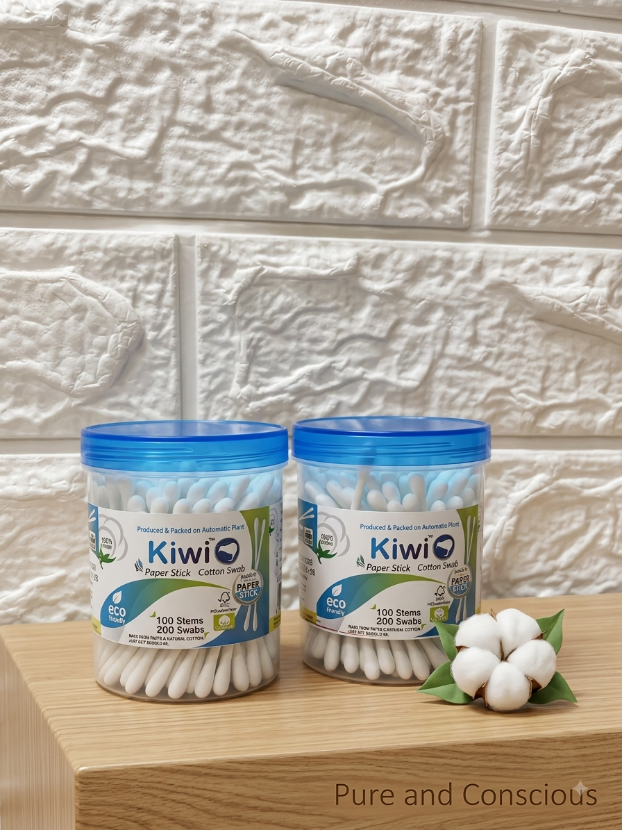 Eco-friendly paper-stick cotton swabs in a canister
