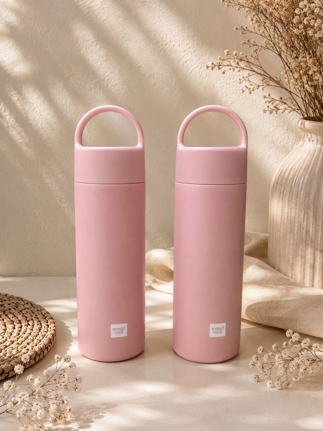 mmxd coco matte pink insulated water bottle with carry loop