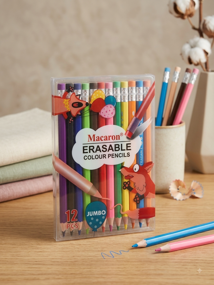 Pack of 12 jumbo erasable colour pencils