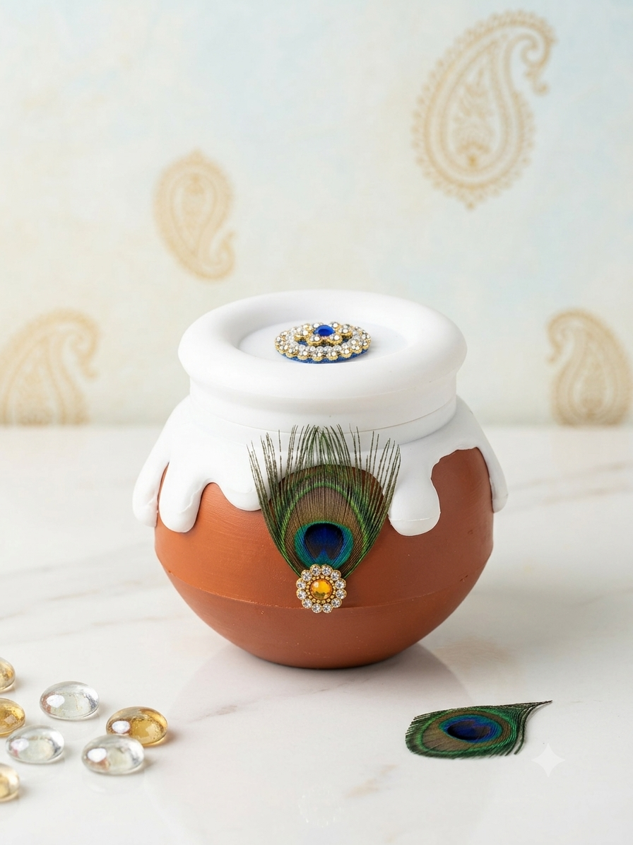 Peacock Feather Decorative Matki (Kalash)