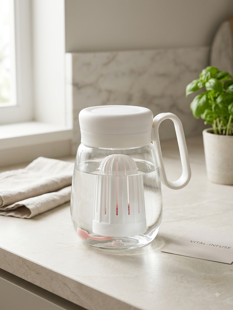 Glass water jug with a fruit infuser and juicer insert