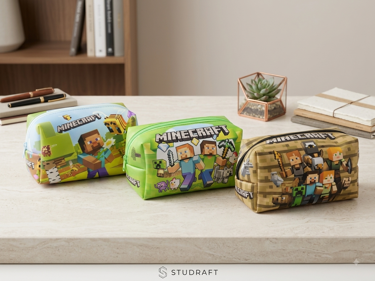 Minecraft-print soft pencil pouches