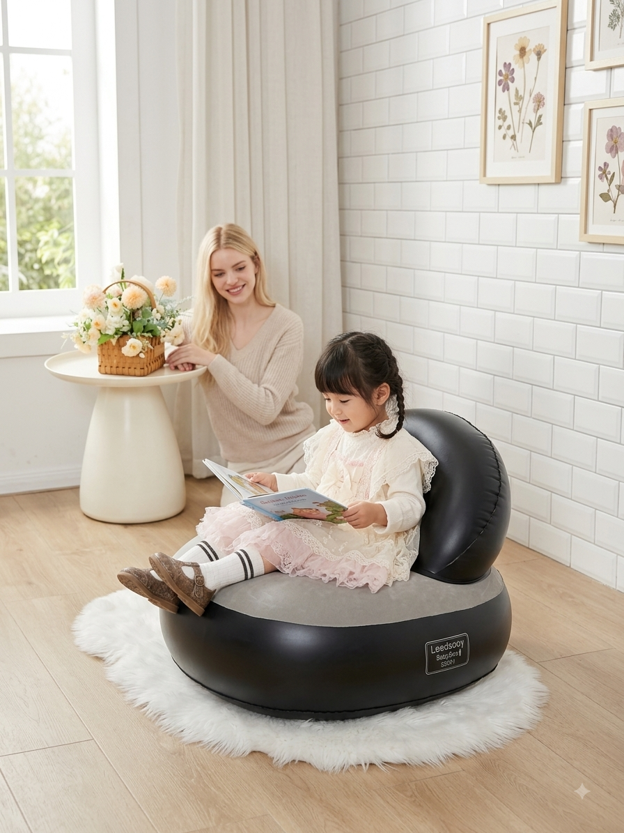 Black and grey inflatable sofa chair for kids