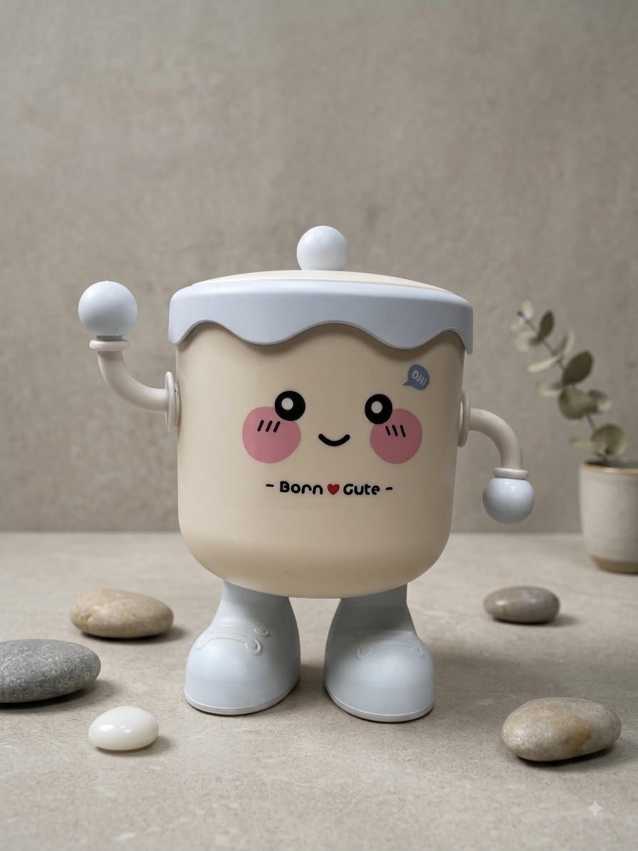 Cute robot-shaped novelty piece with lift-off lid and poseable arms