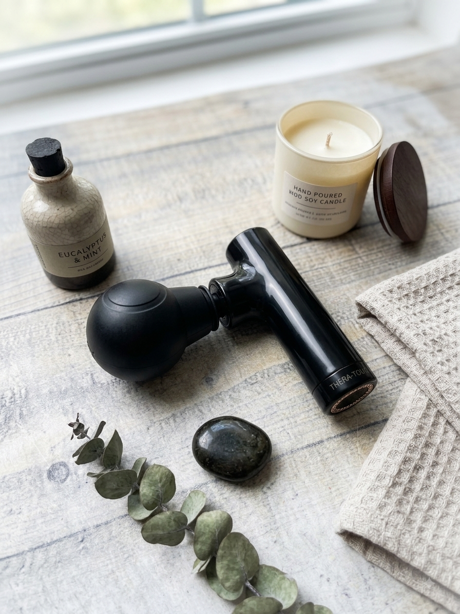 Compact black handheld percussion massage gun